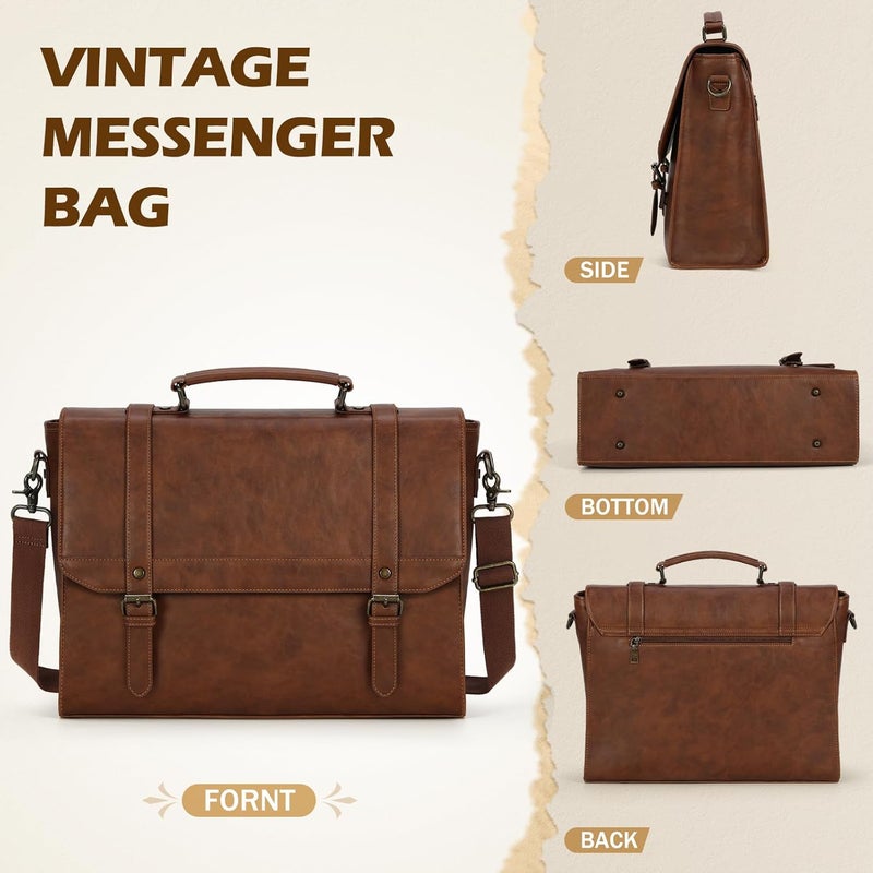 IGOLUMON Messenger Bag for Men 18 inch Vintage Leather Waterproof Laptop Briefcase Large Computer Laptop Bag Leather Satchel Bag Retro Shoulder Bag for Office Business Travel College, Brown - Image 5